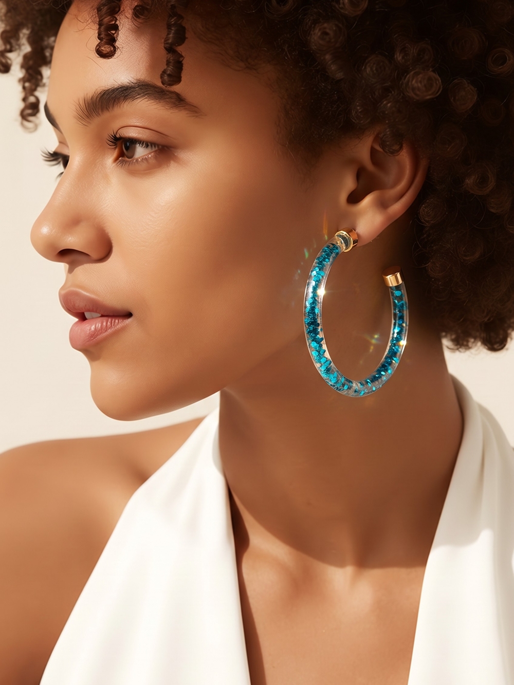 Hoo Hoo Blue Glitter Hoop Earrings